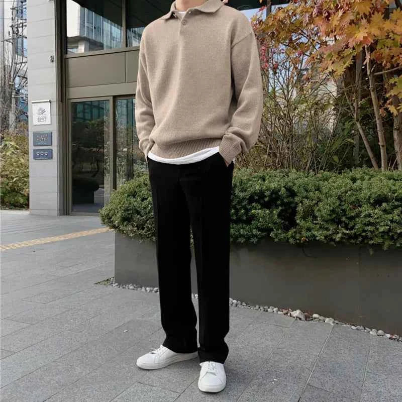 Cozy Knit Polo Sweater – Classic Men’s Pullover with Polo Collar