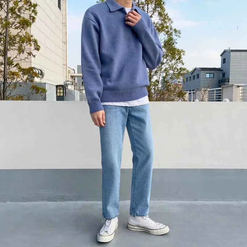 Cozy Knit Polo Sweater – Classic Men’s Pullover with Polo Collar