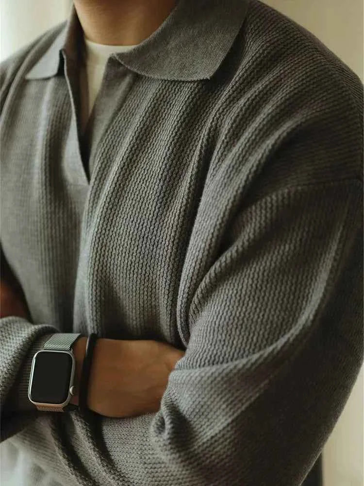 Cozy Knit Polo Sweater – Soft Long-Sleeve Men’s Pullover with Polo Collar