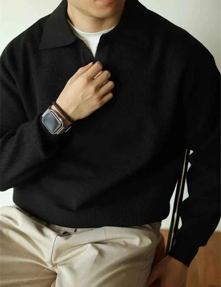 Cozy Knit Polo Sweater – Soft Long-Sleeve Men’s Pullover with Polo Collar