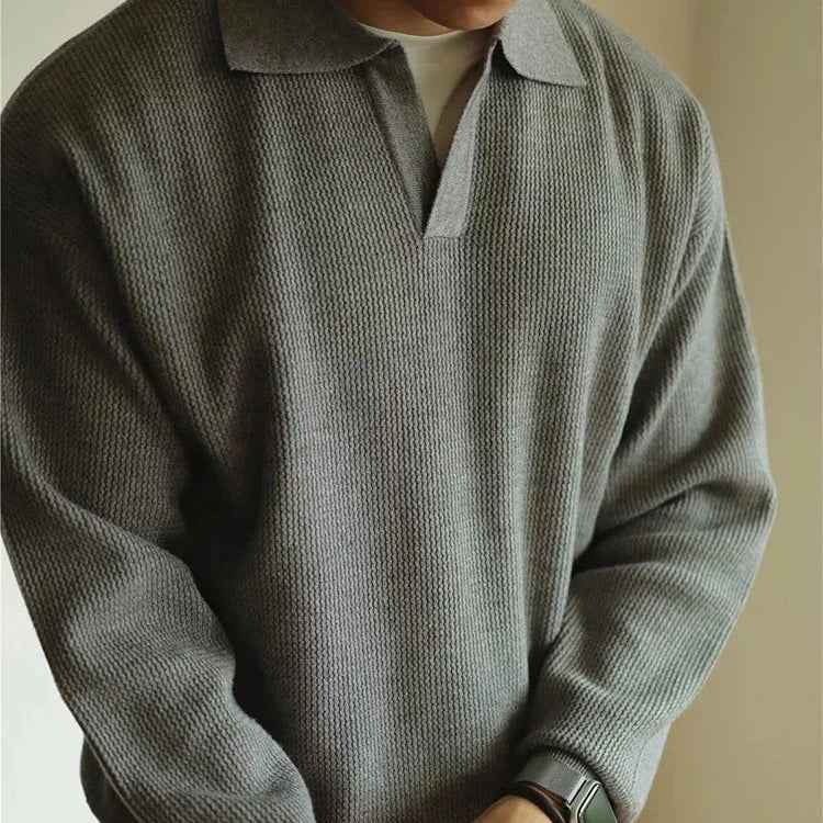 Cozy Knit Polo Sweater – Soft Long-Sleeve Men’s Pullover with Polo Collar