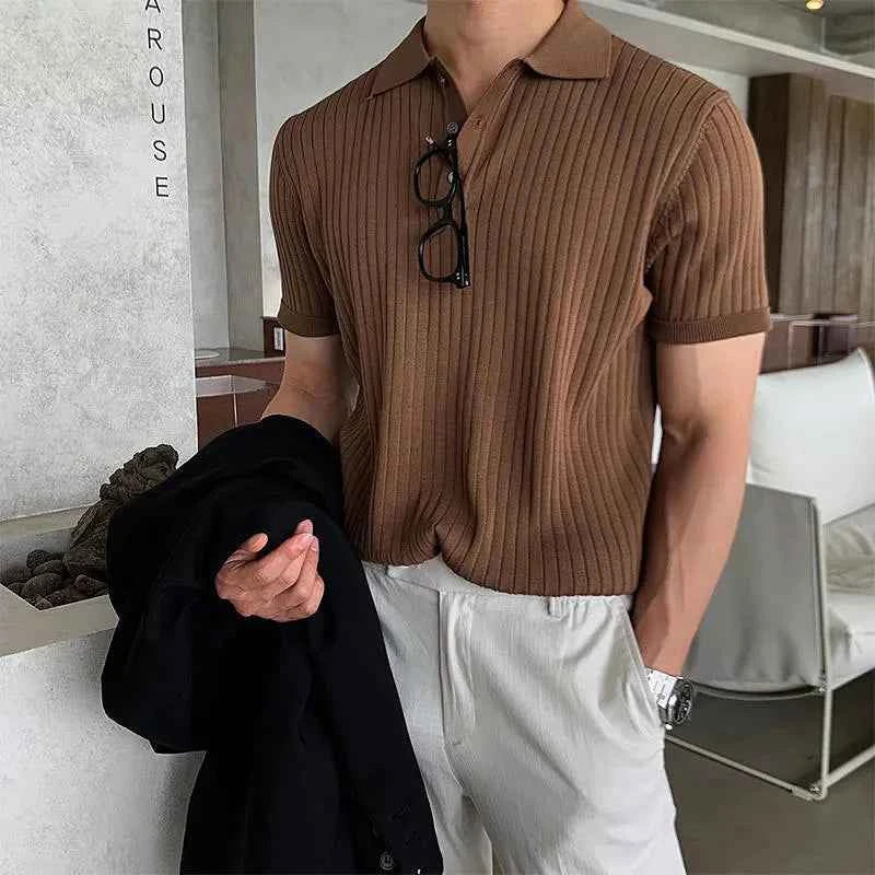 Ribbed Polo Shirt | Men's Textured Knit Polo with Modern Fit