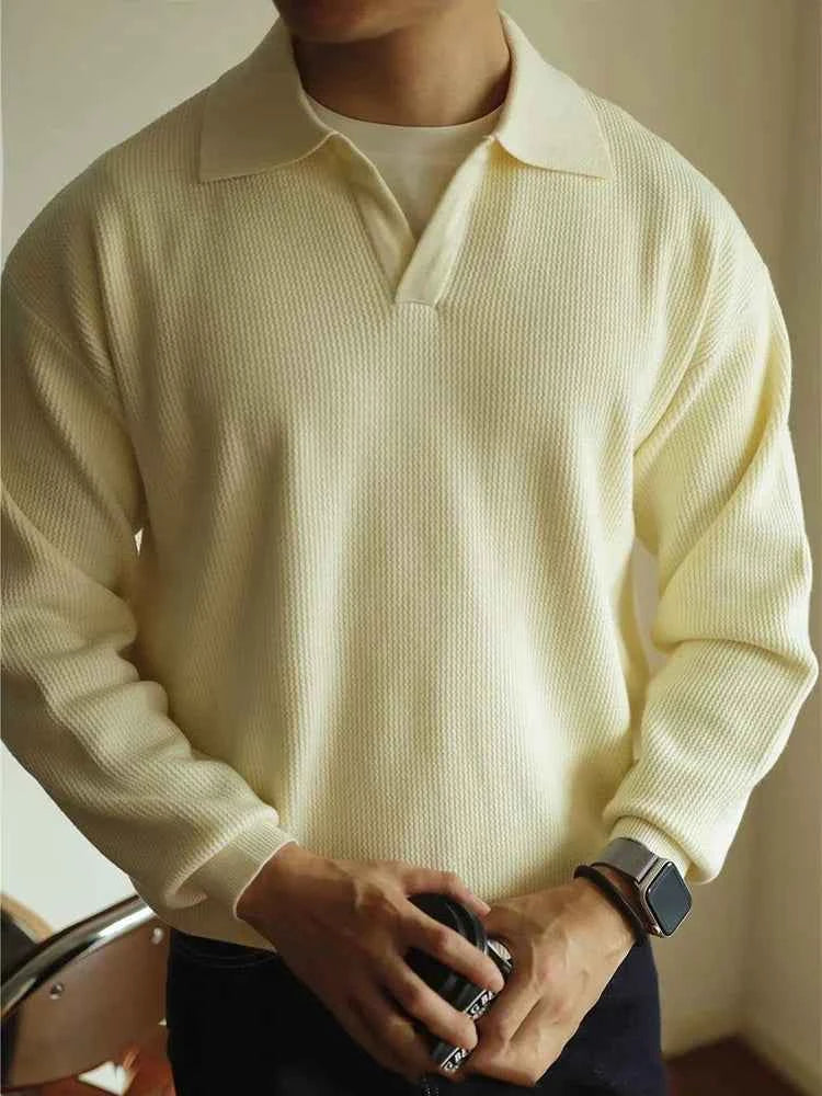 Cozy Knit Polo Sweater – Soft Long-Sleeve Men’s Pullover with Polo Collar