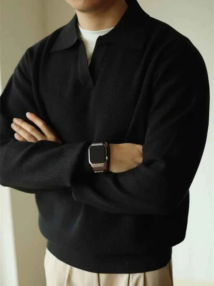 Cozy Knit Polo Sweater – Soft Long-Sleeve Men’s Pullover with Polo Collar