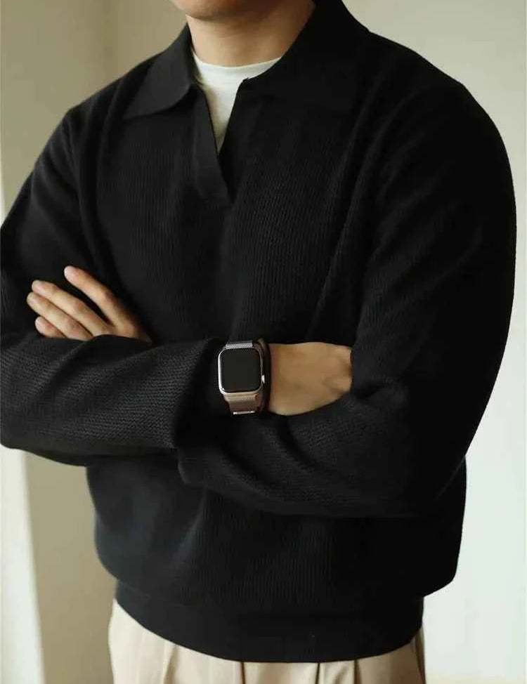 Cozy Knit Polo Sweater – Soft Long-Sleeve Men’s Pullover with Polo Collar