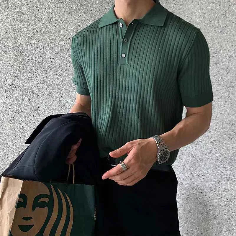 Ribbed Polo Shirt | Men's Textured Knit Polo with Modern Fit