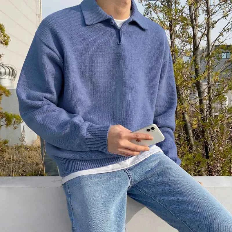 Cozy Knit Polo Sweater – Classic Men’s Pullover with Polo Collar
