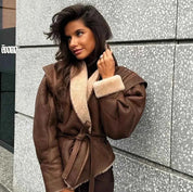 Warm Furry Leather Jacket | Women's Real Leather Winter Coat with Fox Fur Collar