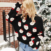 Women's Regular Fit Christmas Santa Print Knit Sweater - OLD MONEY LEGACY