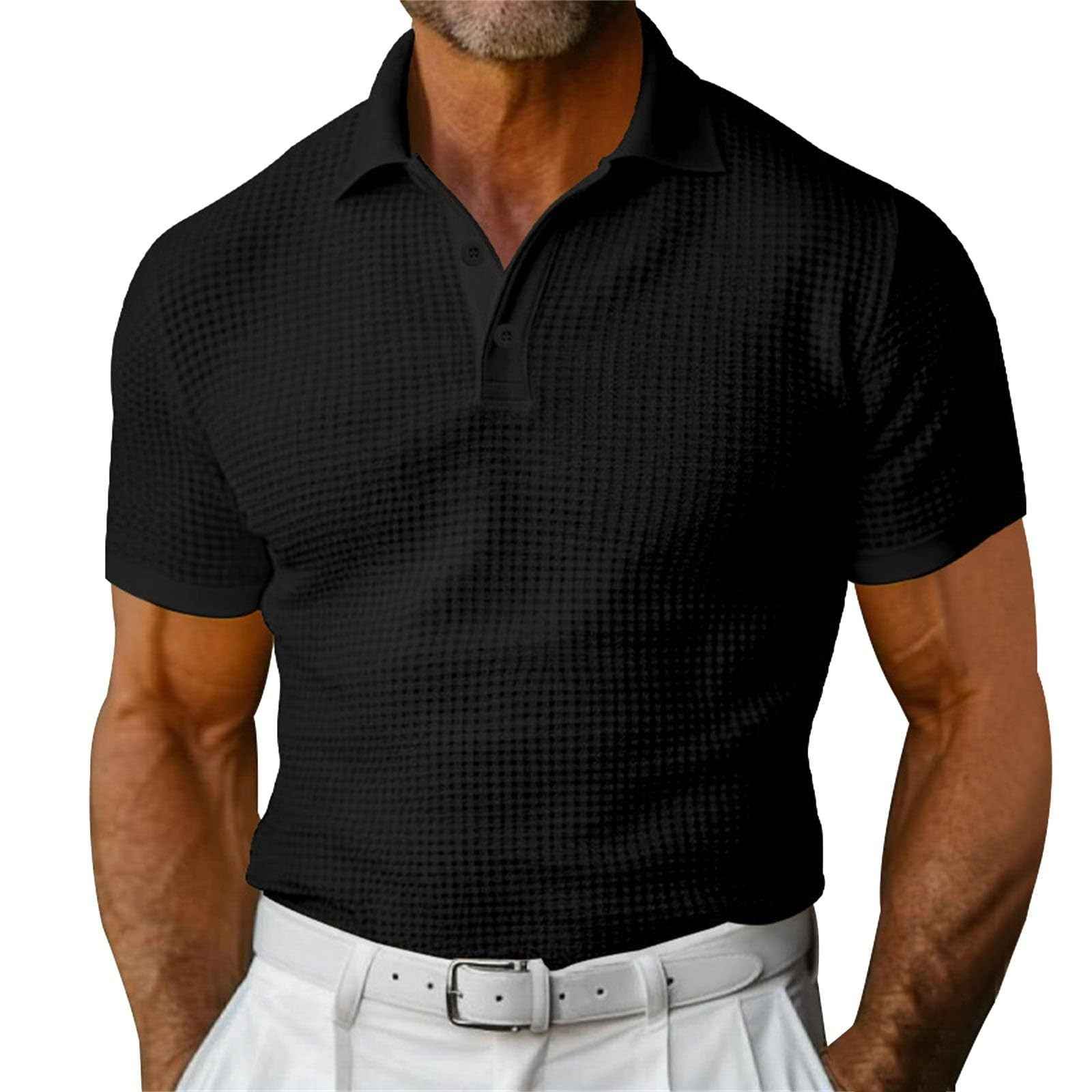 Men's Waffle Knit Polo Shirt Regular Fit - OLD MONEY LEGACY