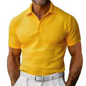 Men's Waffle Knit Polo Shirt Regular Fit - OLD MONEY LEGACY