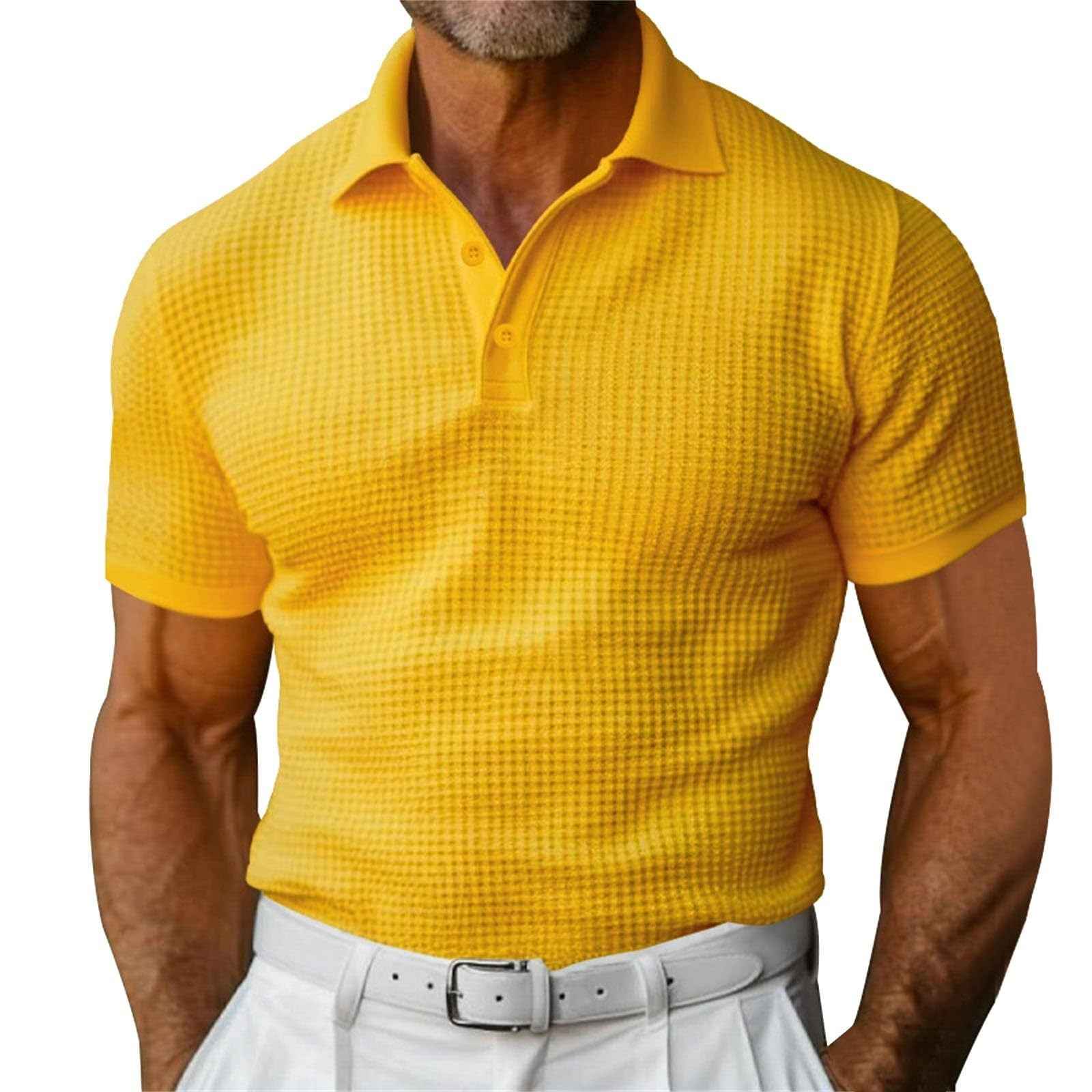 Men's Waffle Knit Polo Shirt Regular Fit - OLD MONEY LEGACY