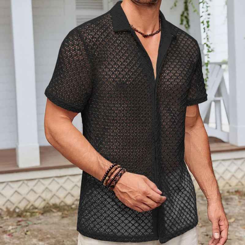 Men's Mesh Short Sleeve Lapel Shirt - OLD MONEY LEGACY