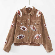 Women's Corduroy Rugby-Print Baseball Jacket - OLD MONEY LEGACY
