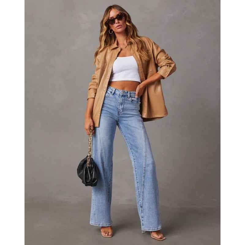 Women's Patchwork Wide Leg Jeans - OLD MONEY LEGACY
