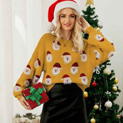 Women's Regular Fit Christmas Santa Print Knit Sweater - OLD MONEY LEGACY