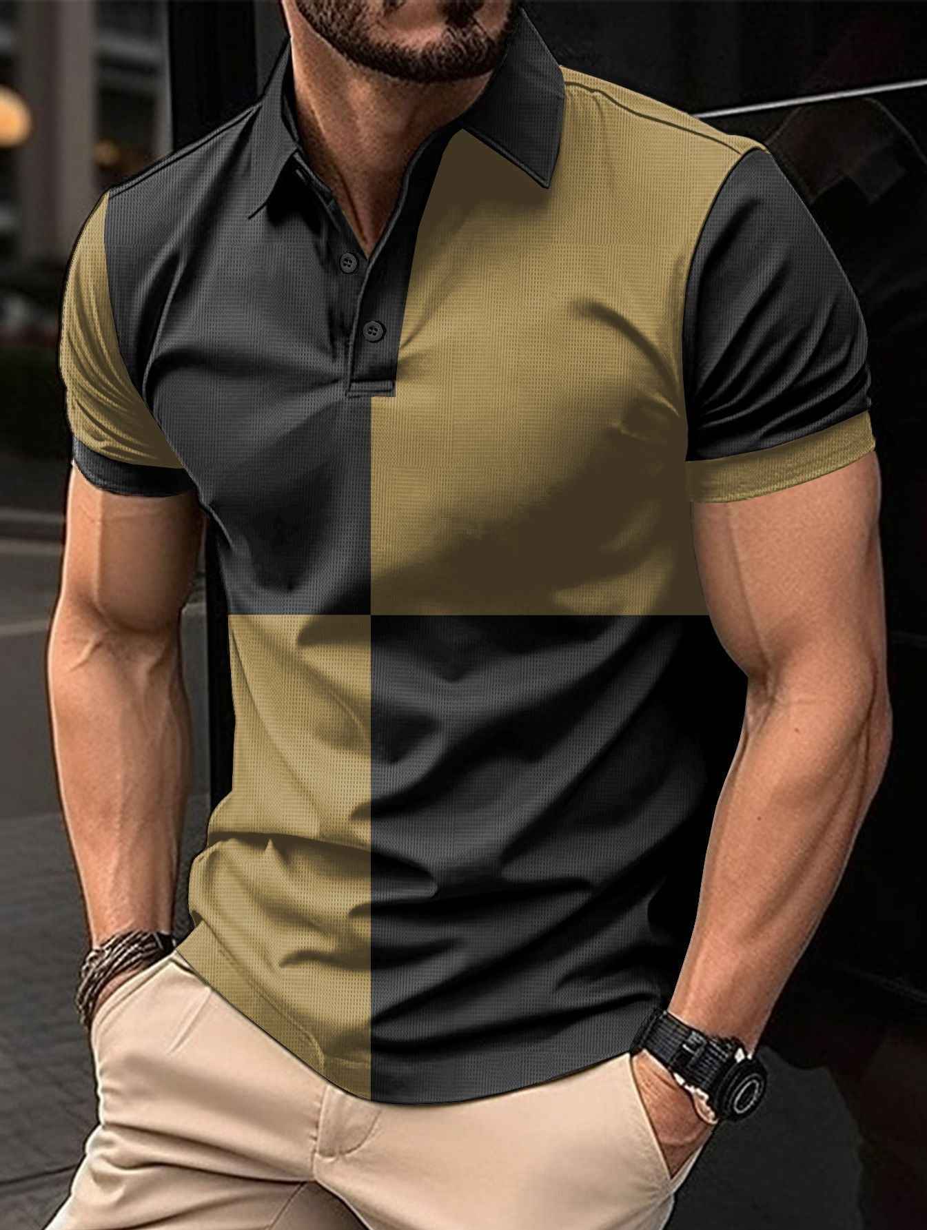 Men's Cotton Polo Shirt Regular Fit Color Stitching - OLD MONEY LEGACY