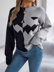 Women's Halloween Ghost Pattern Knit Pullover Sweater - OLD MONEY LEGACY
