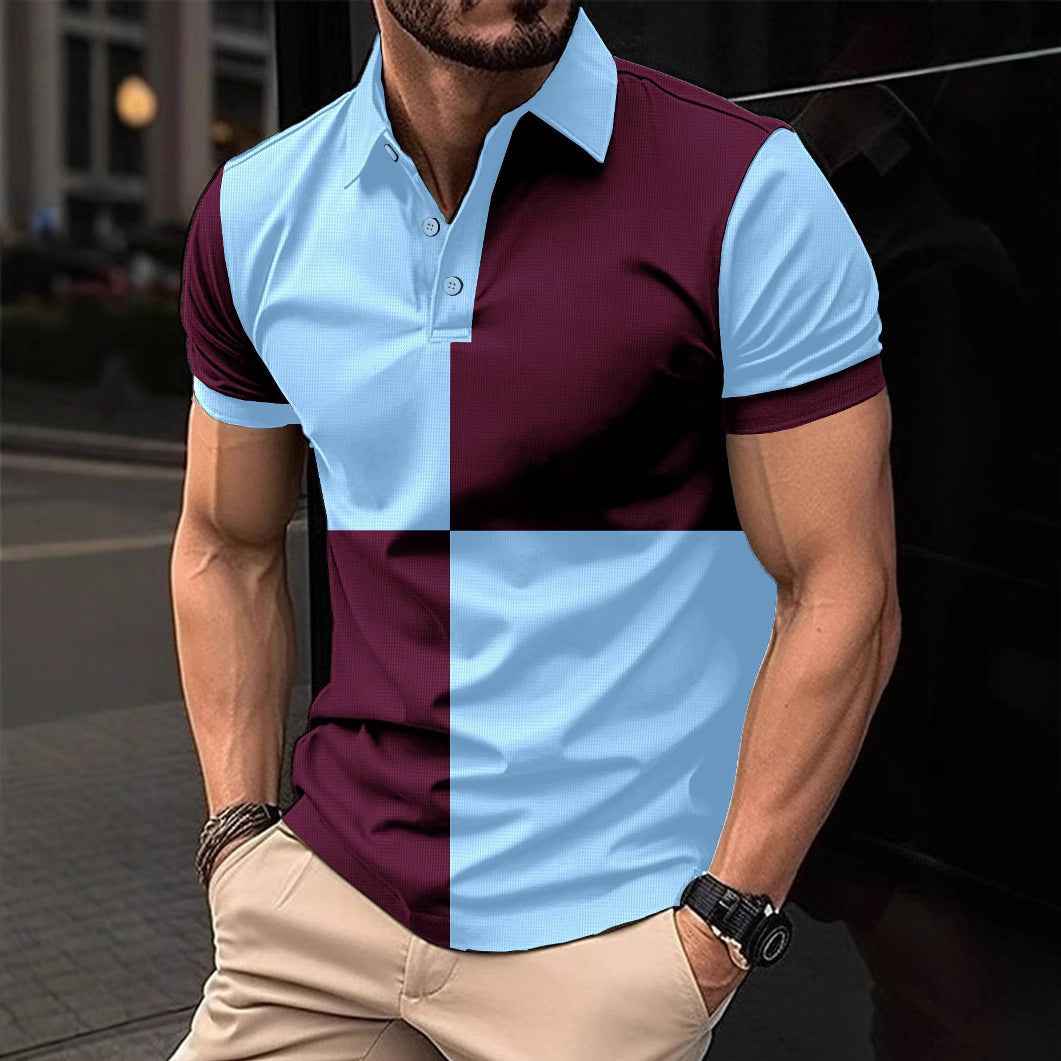 Men's Cotton Polo Shirt Regular Fit Color Stitching - OLD MONEY LEGACY