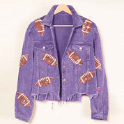 Women's Corduroy Rugby-Print Baseball Jacket - OLD MONEY LEGACY