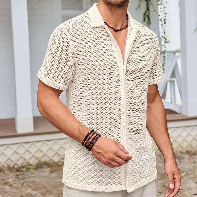 Men's Mesh Short Sleeve Lapel Shirt - OLD MONEY LEGACY