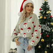 Women's Regular Fit Christmas Santa Print Knit Sweater - OLD MONEY LEGACY