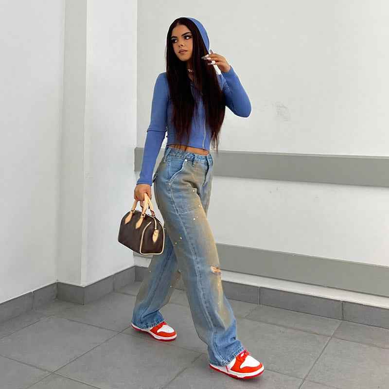 Women's Loose Straight Denim Trousers - OLD MONEY LEGACY