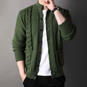 Men's Single-Breasted Jacquard Cardigan With Pockets - OLD MONEY LEGACY
