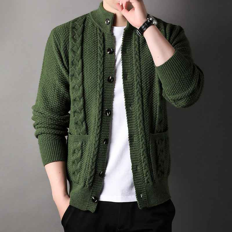 Men's Single-Breasted Jacquard Cardigan With Pockets - OLD MONEY LEGACY