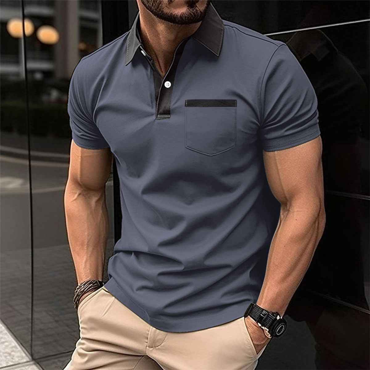 Lapel Polo Shirt Slim Pocket Short Sleeve Cotton Men's - OLD MONEY LEGACY