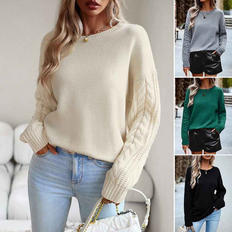 Women's Cotton Knit Round-Neck Sweater Regular Fit - OLD MONEY LEGACY