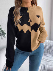 Women's Halloween Ghost Pattern Knit Pullover Sweater - OLD MONEY LEGACY