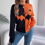 Women's Halloween Ghost Pattern Knit Pullover Sweater - OLD MONEY LEGACY